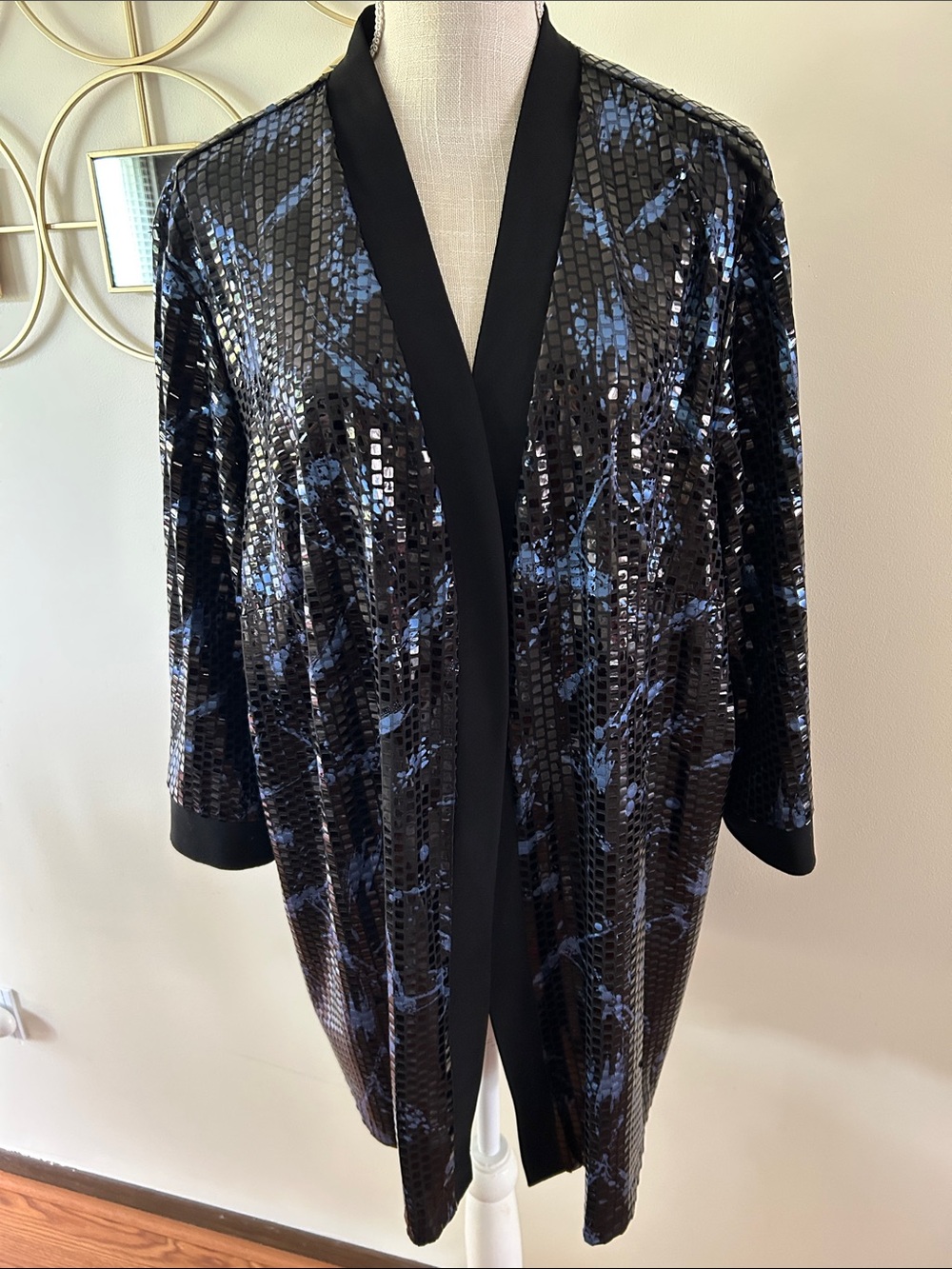 Maggie Barnes women’s sequin Black Blue evening blazer jacket size 2X/22/24W